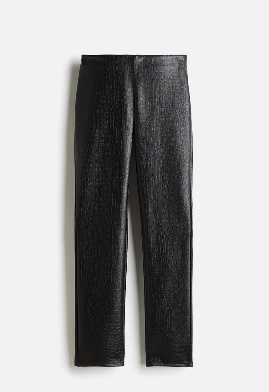 H&M - Straight coated trousers -  black/crocodile-patterned