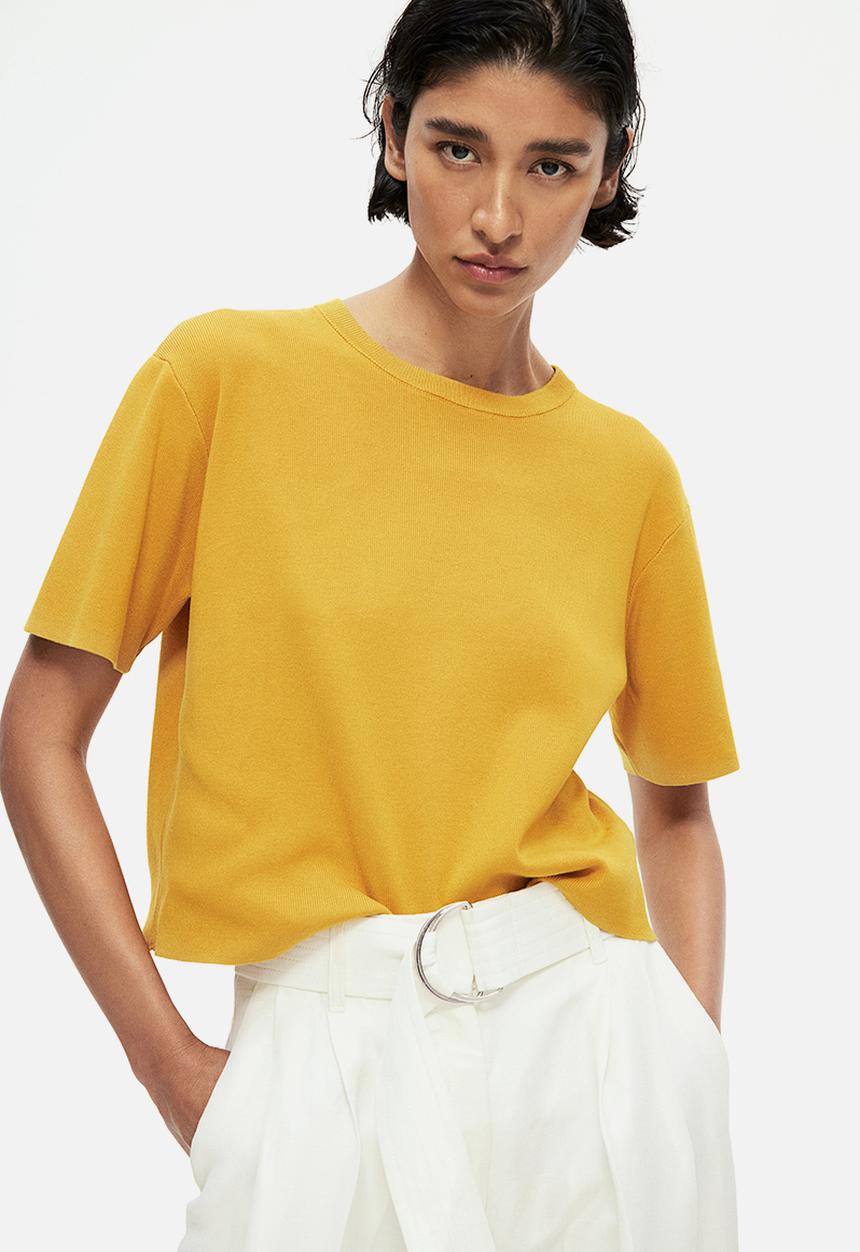 H&M - Fine-knit T-shirt -  mustard yellow 