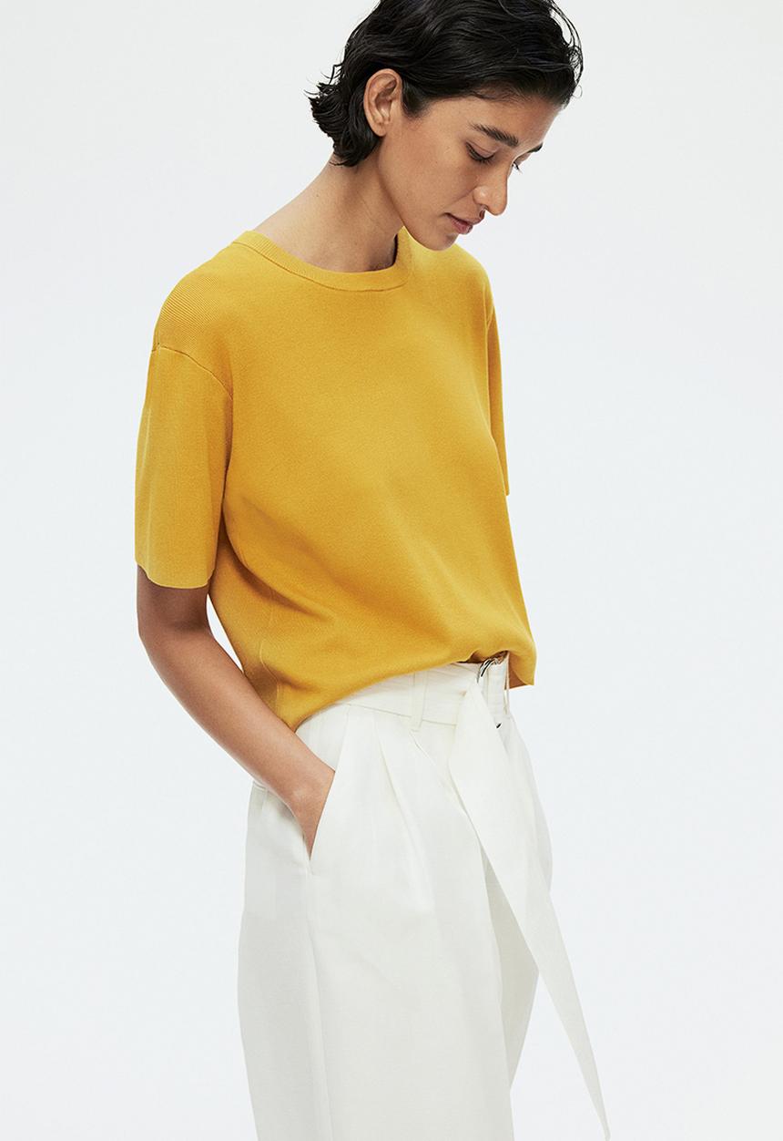 H&M - Fine-knit T-shirt -  mustard yellow 