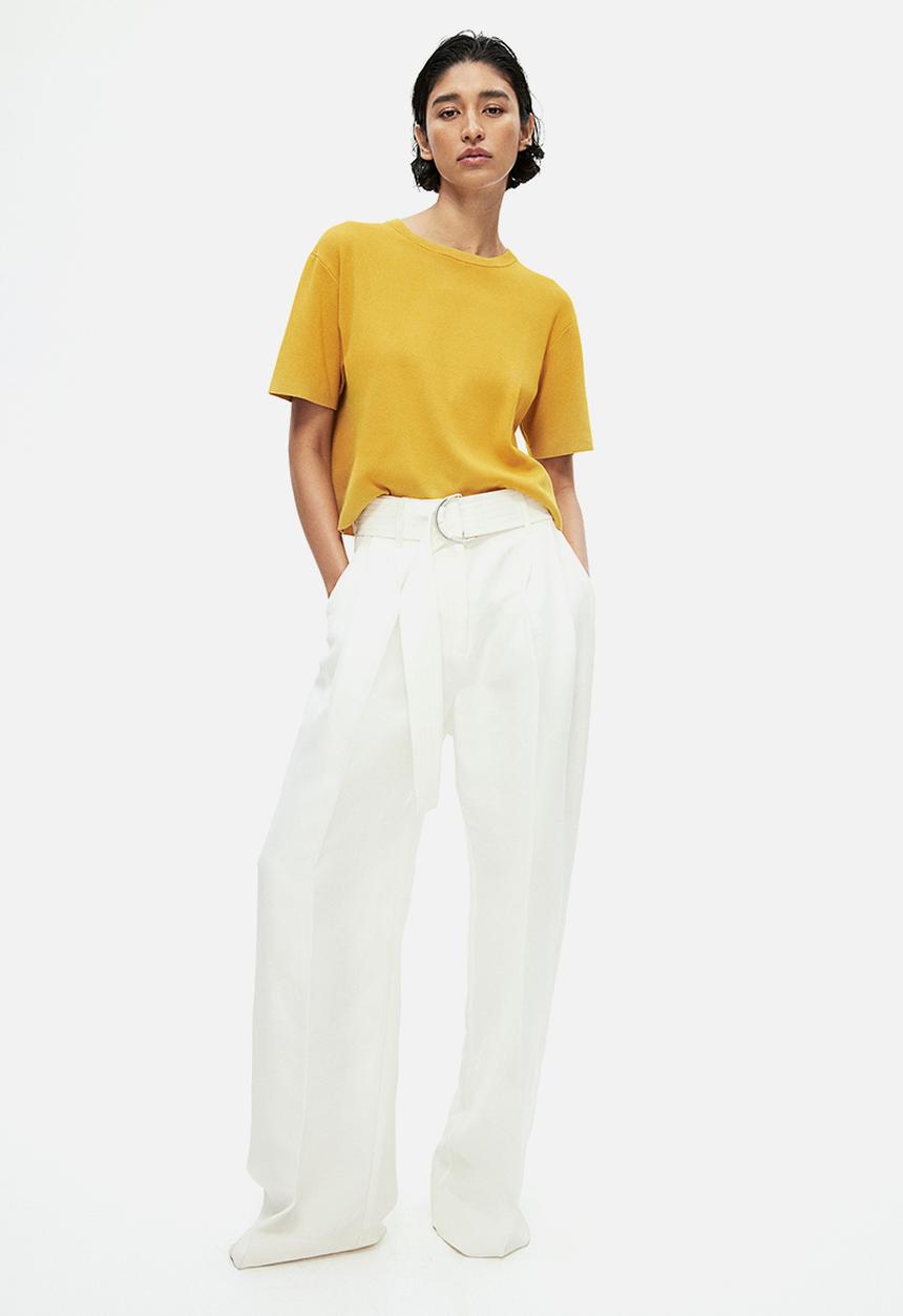 H&M - Fine-knit T-shirt -  mustard yellow 