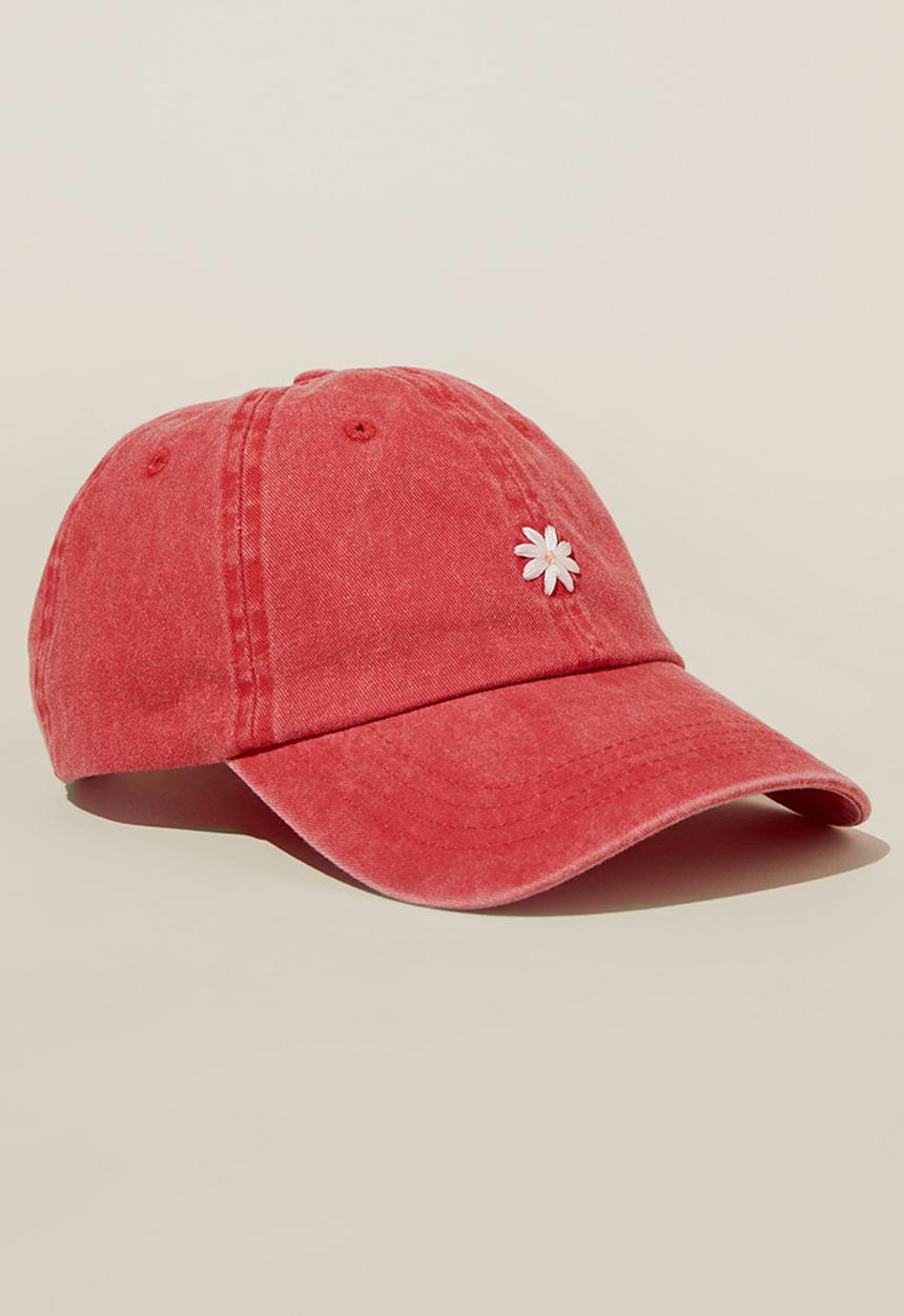 Rubi - Classic dad cap- daisy chain/washed red