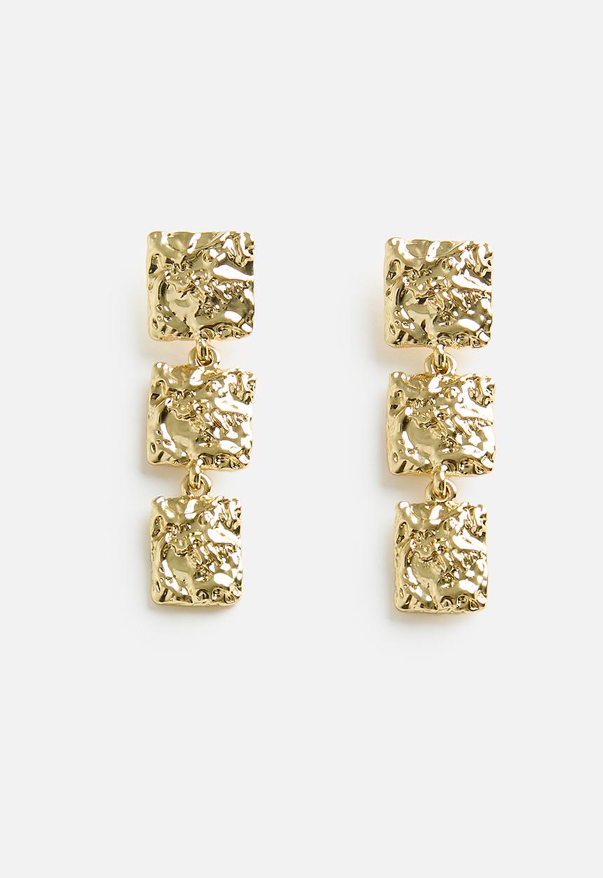 Rubi - Mid charm earring - gold plated hammered triple drop