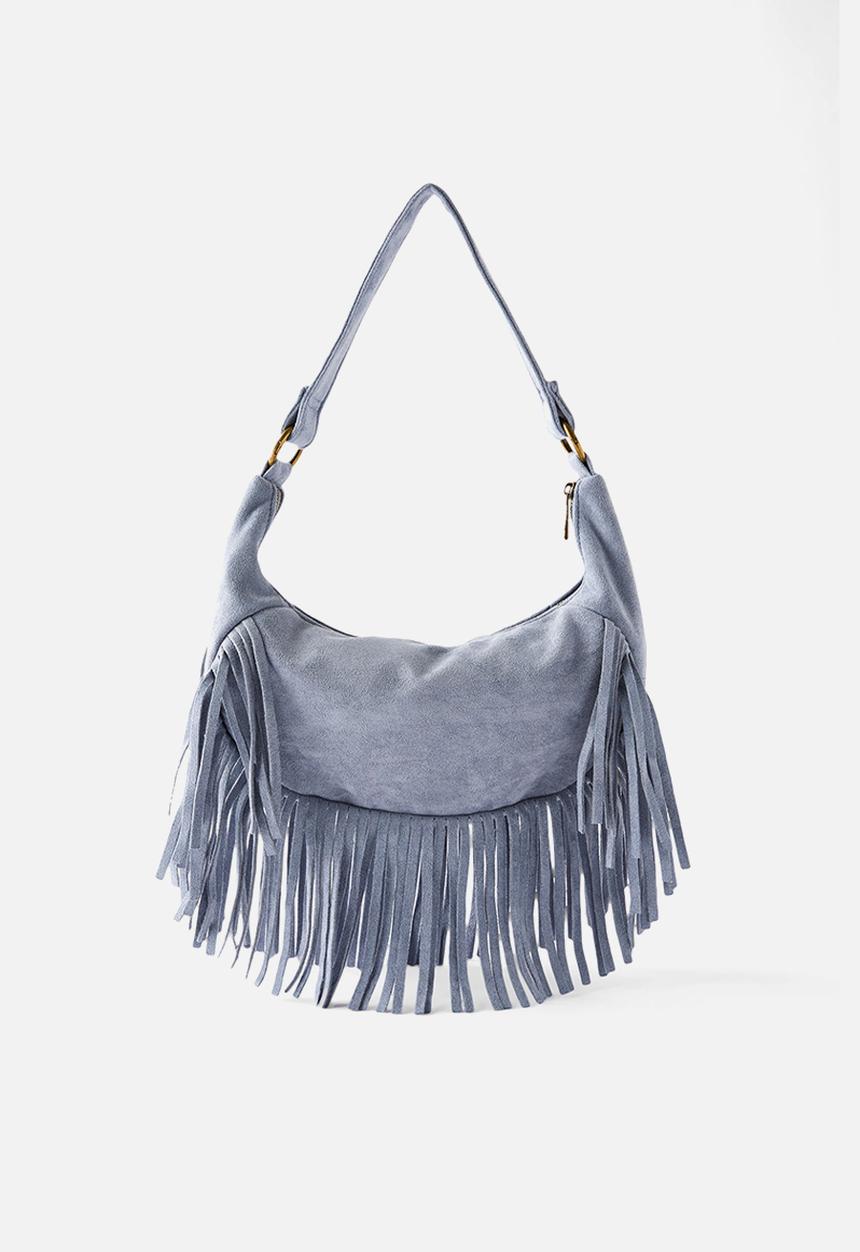 Rubi - Dahlia fringe underarm bag- steel blue micro
