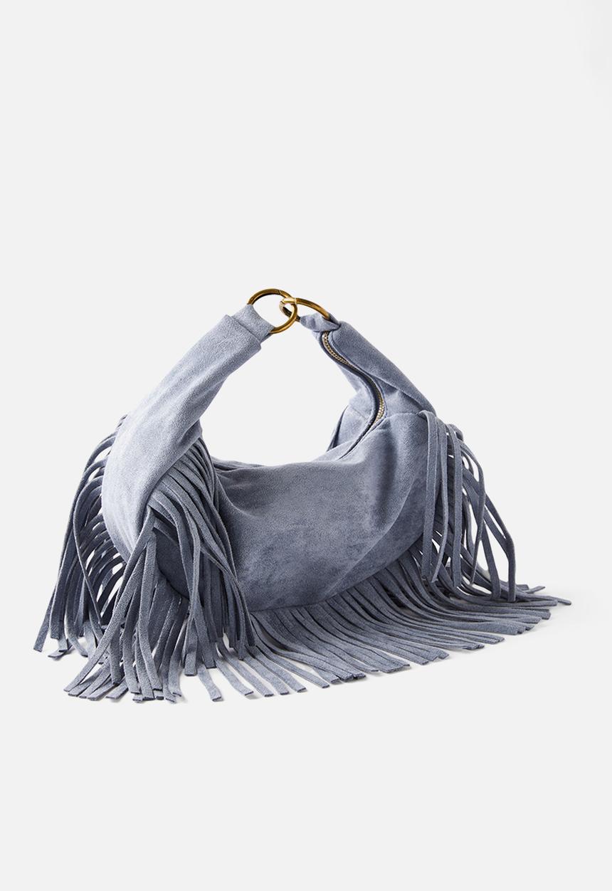 Rubi - Dahlia fringe underarm bag- steel blue micro