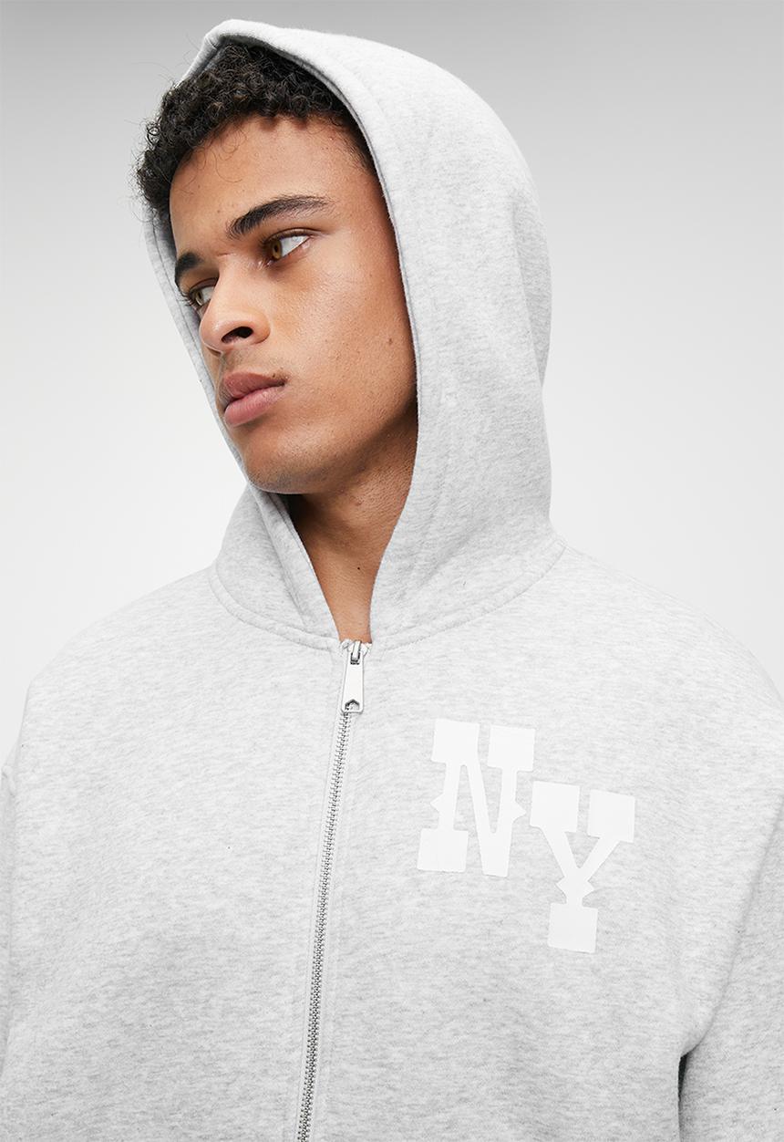 Cotton On - Box Fit Graphic Zip Up Hoodie - Grey Marle/Ny
