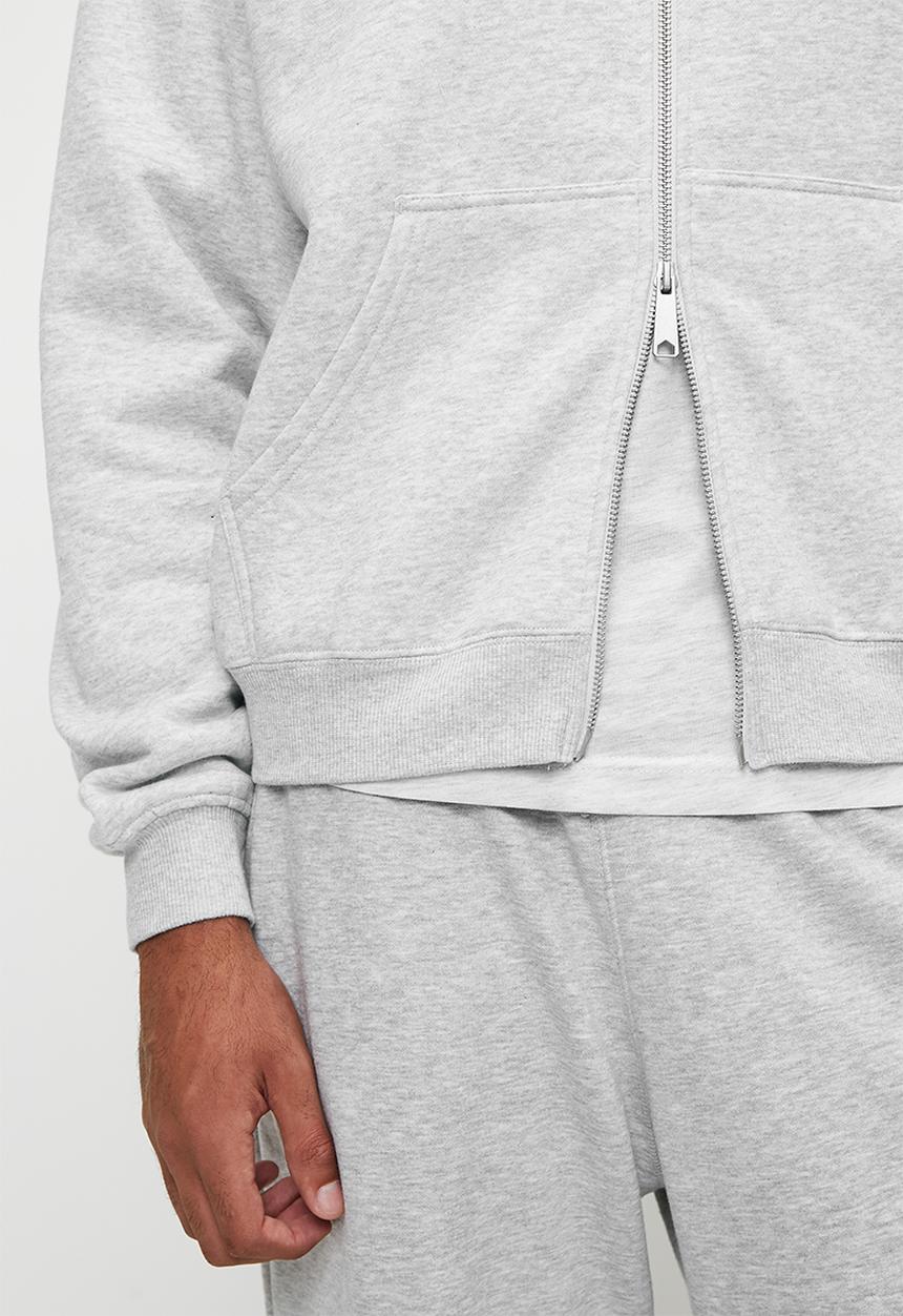 Cotton On - Box Fit Graphic Zip Up Hoodie - Grey Marle/Ny
