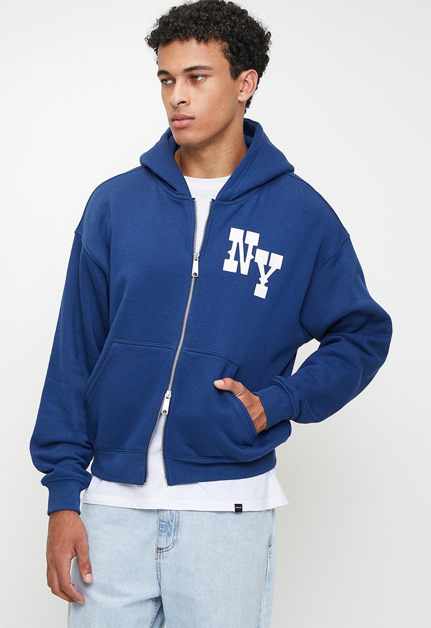 Box Fit Graphic Zip Up Hoodie - Limoges Blue/Ny Letter