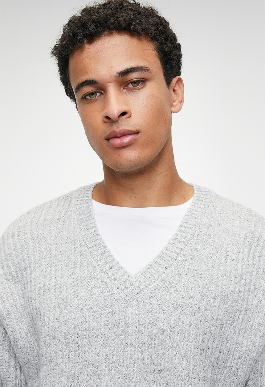 Cotton On - V Neck Knit - Grey Marle