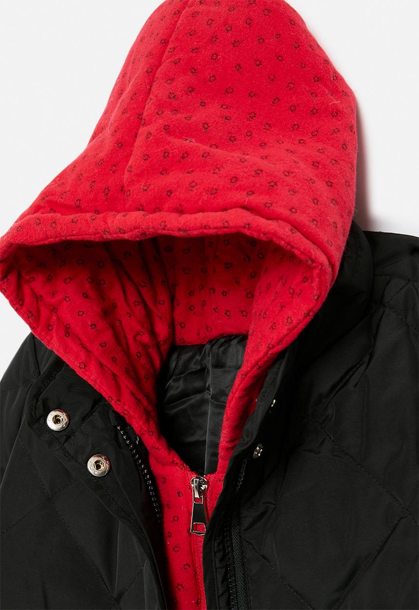 Pop Candy - Hooded puffer dress set-black & red