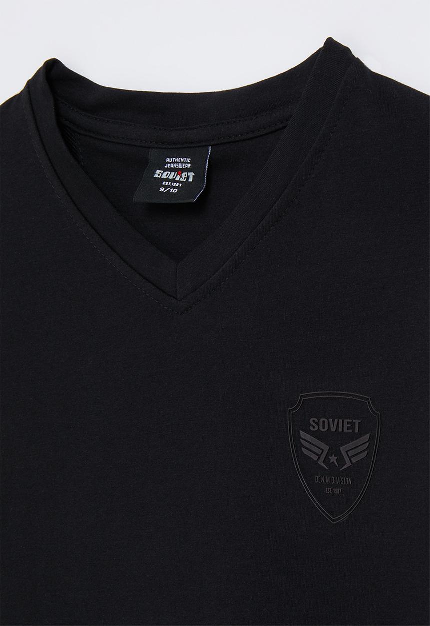 SOVIET - Boys Short Sleeve V-Neck Tee - Black