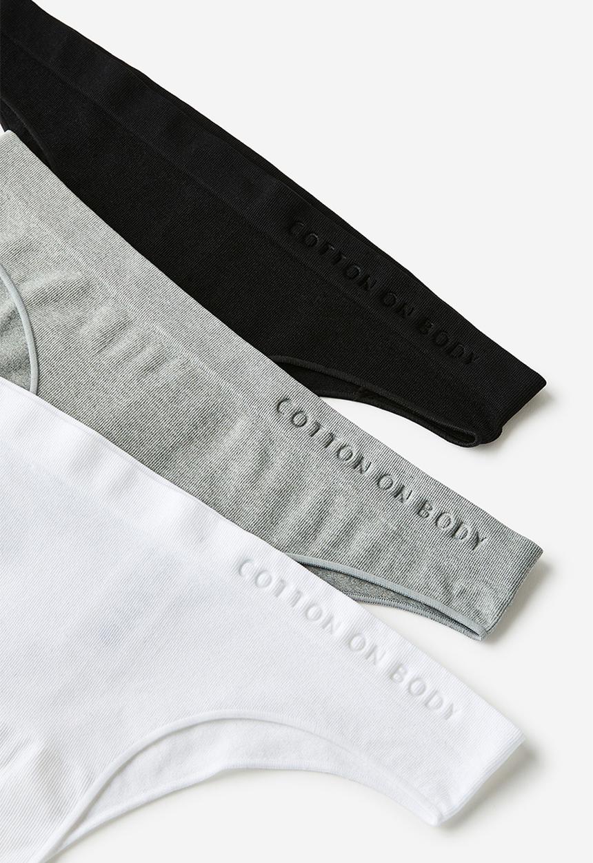 Cotton On - Seamless Hipster Cheeky Brief 3Pk - Black Deboss/White Deboss/Grey Marle Deboss