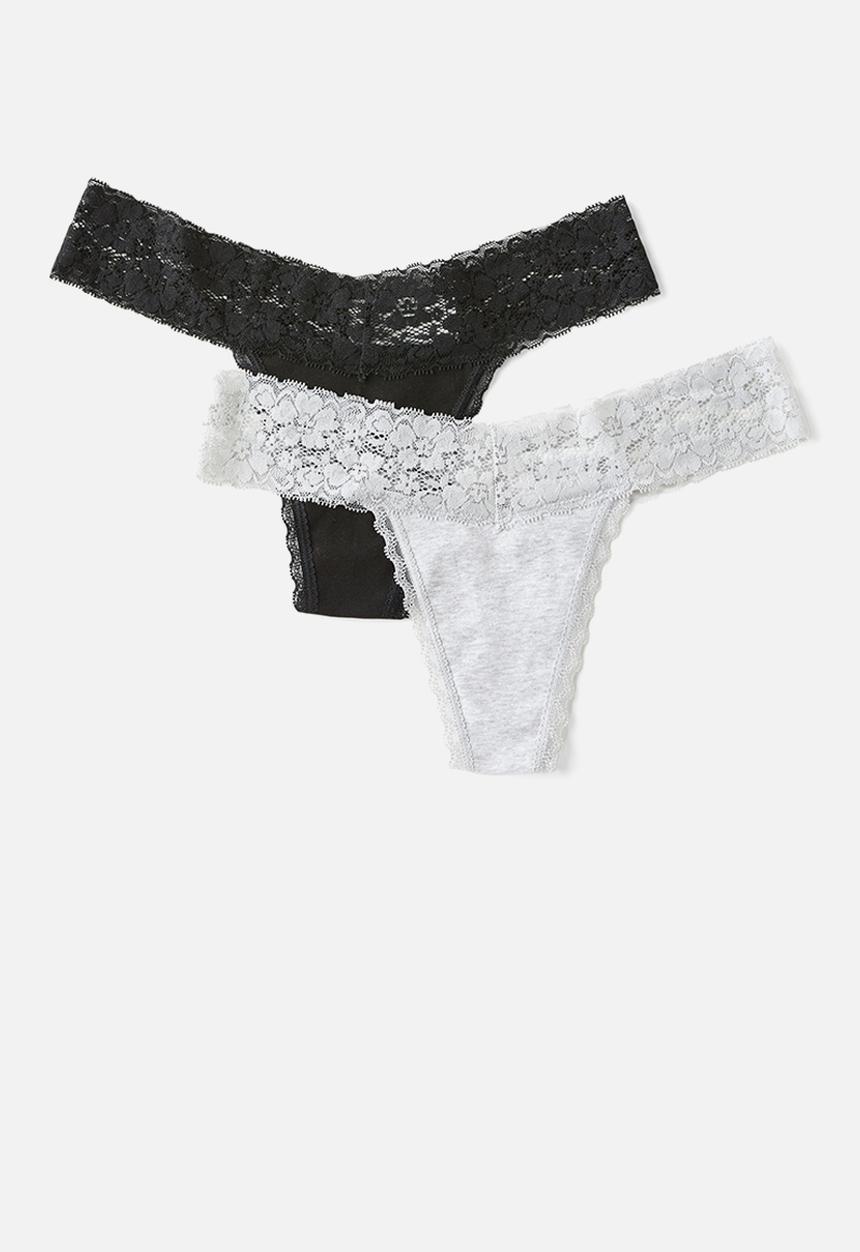 Cotton On - Everyday Lace Comfy G String 2Pk - Black/Grey Marle
