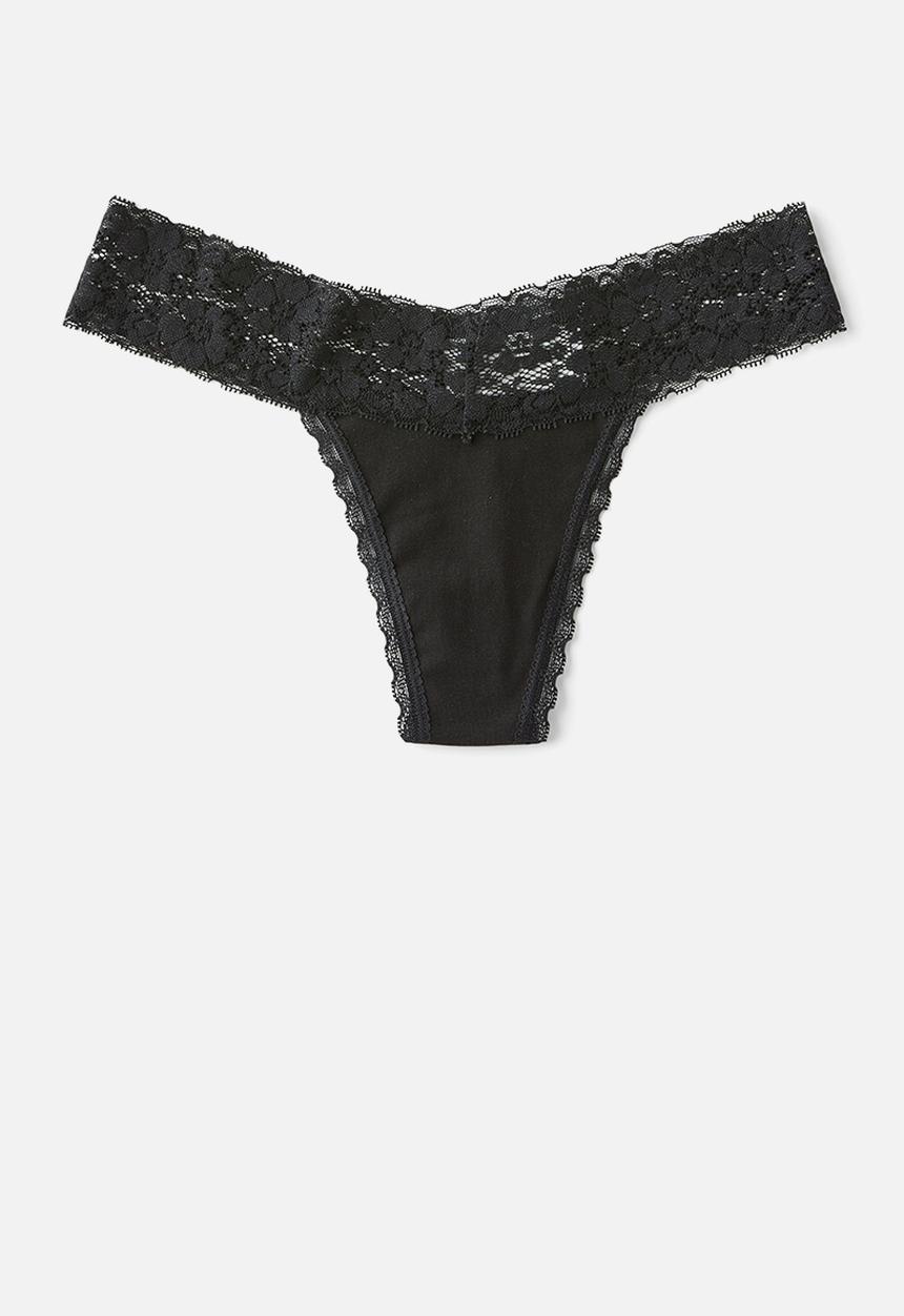 Cotton On - Everyday Lace Comfy G String 2Pk - Black/Grey Marle