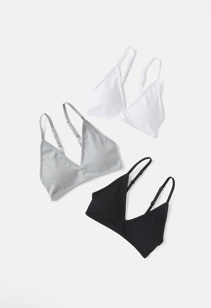 Cotton On - Seamless Triangle Padded Bralette 3 Pack - Black/White/Grey Marle