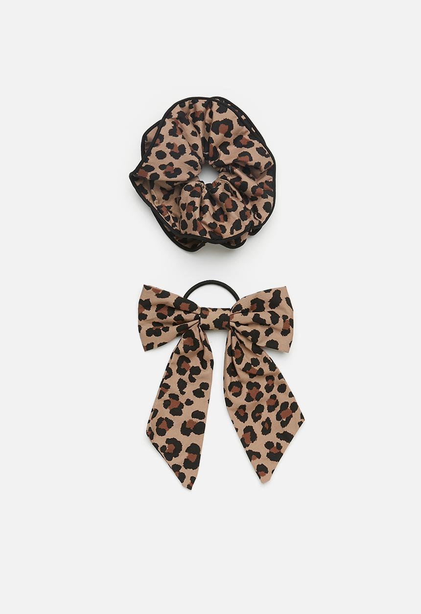 Cotton On - Bailee bow hair tie & suri super scrunchie pack - brown