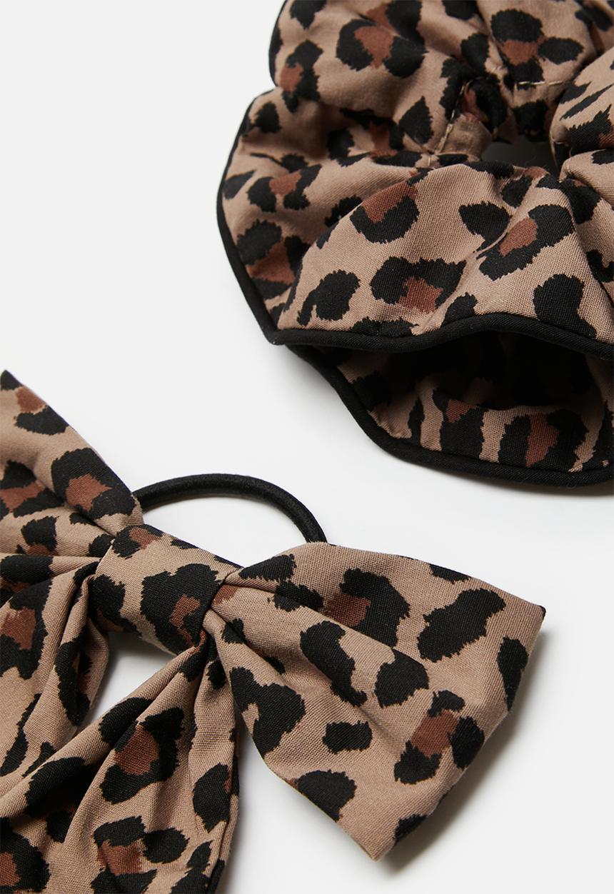 Cotton On - Bailee bow hair tie & suri super scrunchie pack - brown