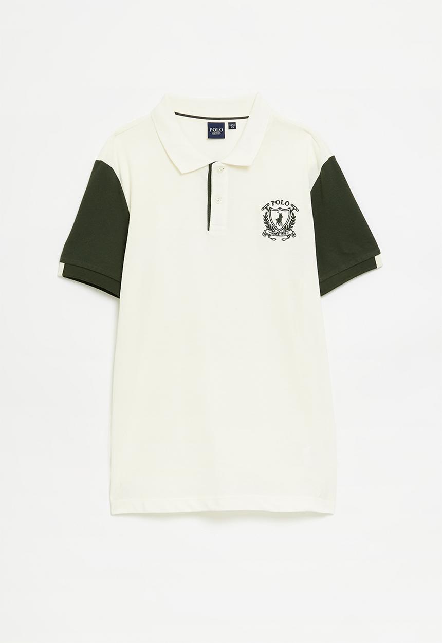 POLO - Boys dylan colour blocked short sleeve golfer - off white