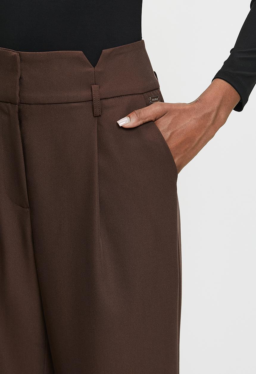 Pringle of Scotland - PRINGLE ELSIE WIDE LEG PANTS  - CHOCOLATE