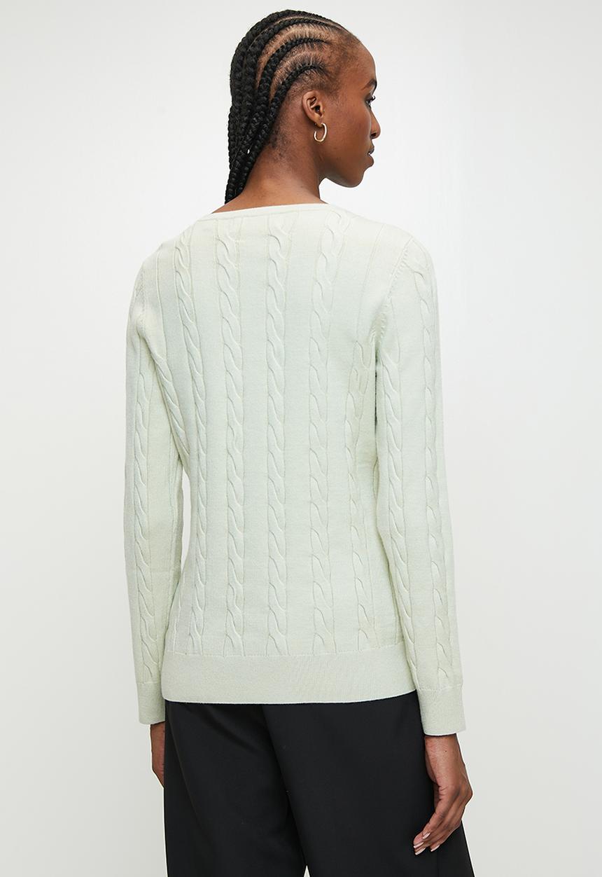 Pringle of Scotland - PRINGLE RUBY CABLE CREW NECK - SAGE