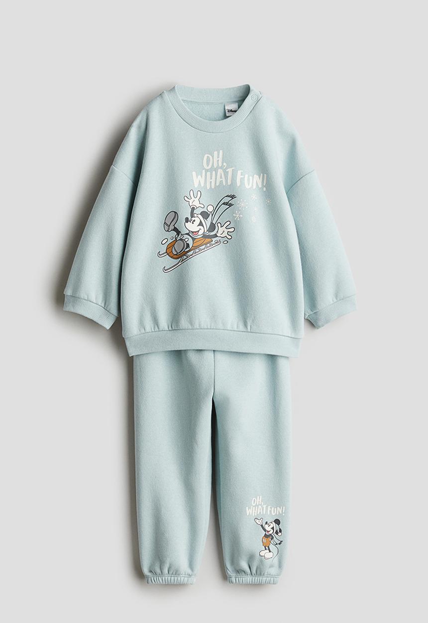 H&M - 2-Piece motif-detail set - light turquoise mickey mouse