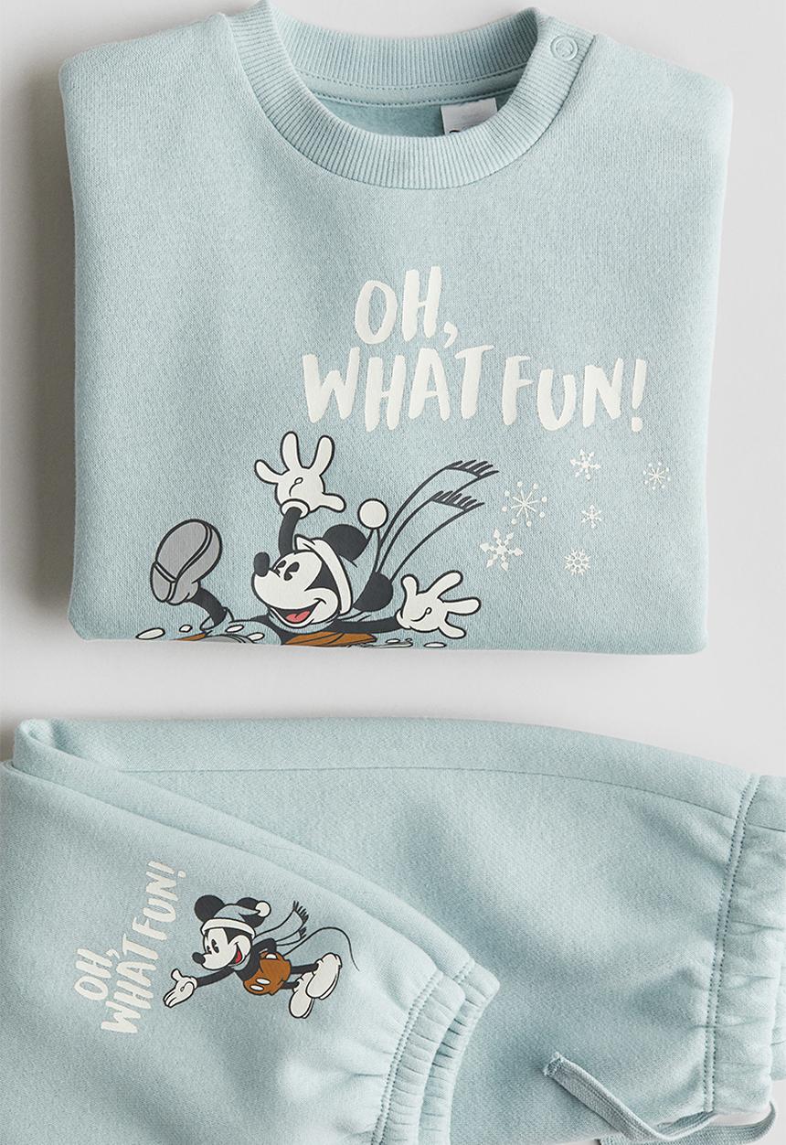 H&M - 2-Piece motif-detail set - light turquoise mickey mouse