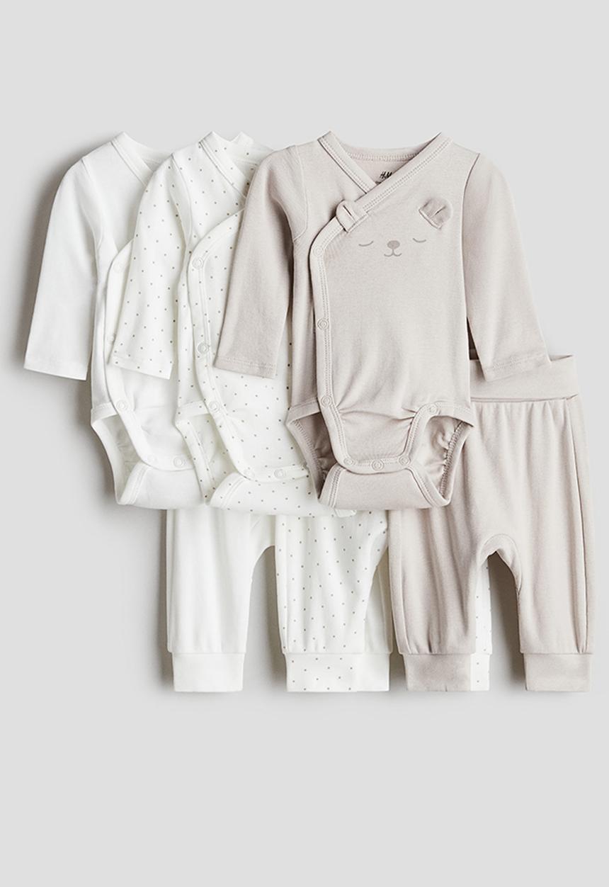 H&M - 6-Piece bodysuit and trousers set - mole & white