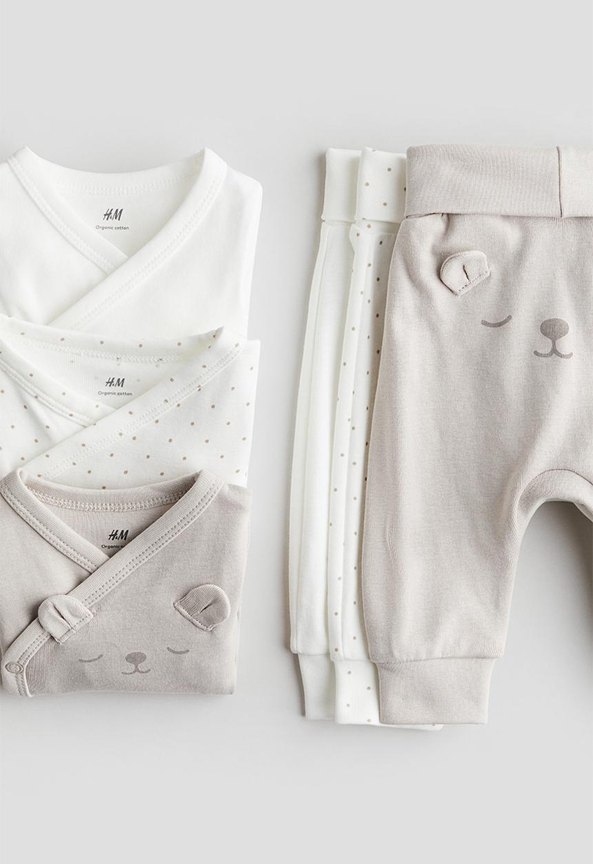 H&M - 6-Piece bodysuit and trousers set - mole & white
