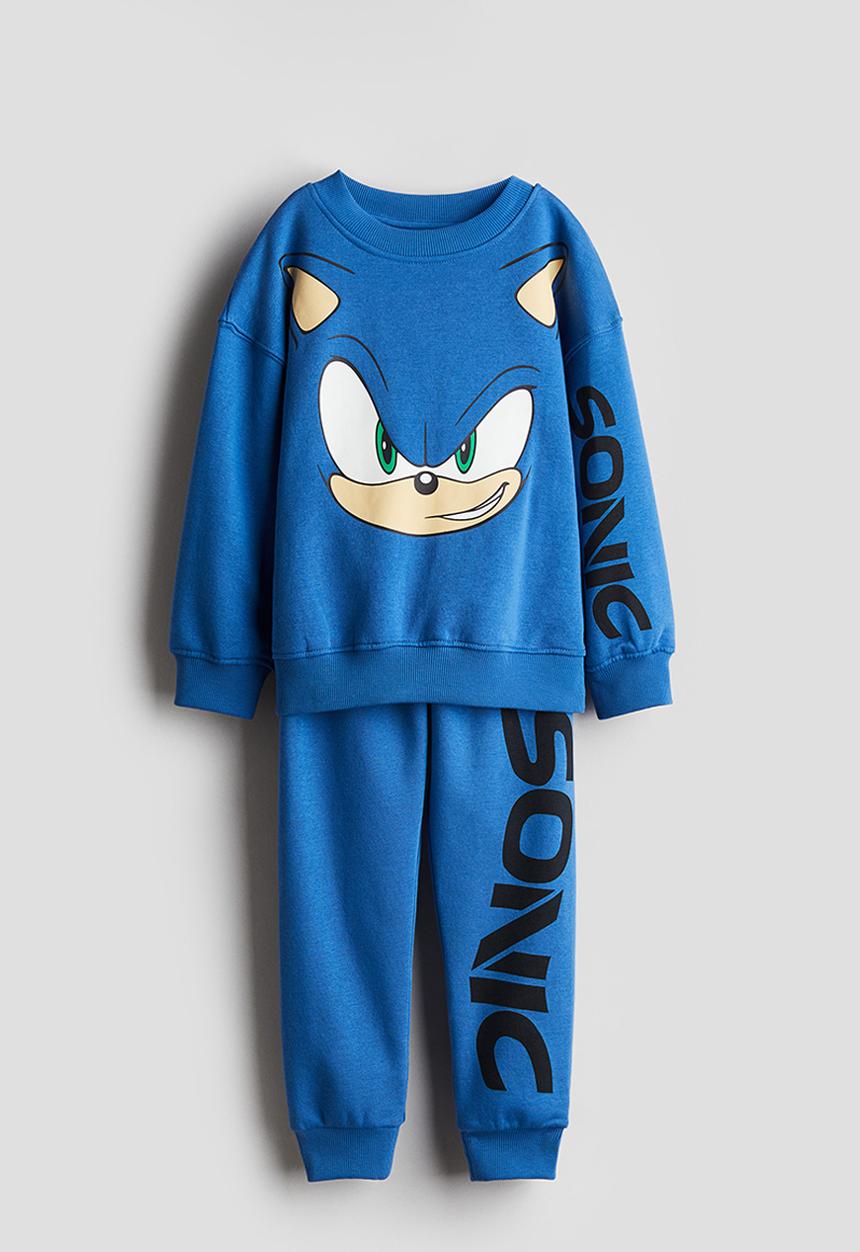 H&M - 2-Piece printed sweatshirt set - bright blue sonic the hedgehog