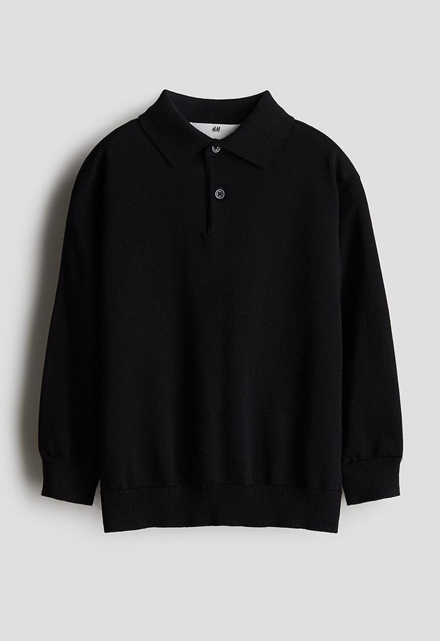 H&M - Fine-knit polo shirt - black