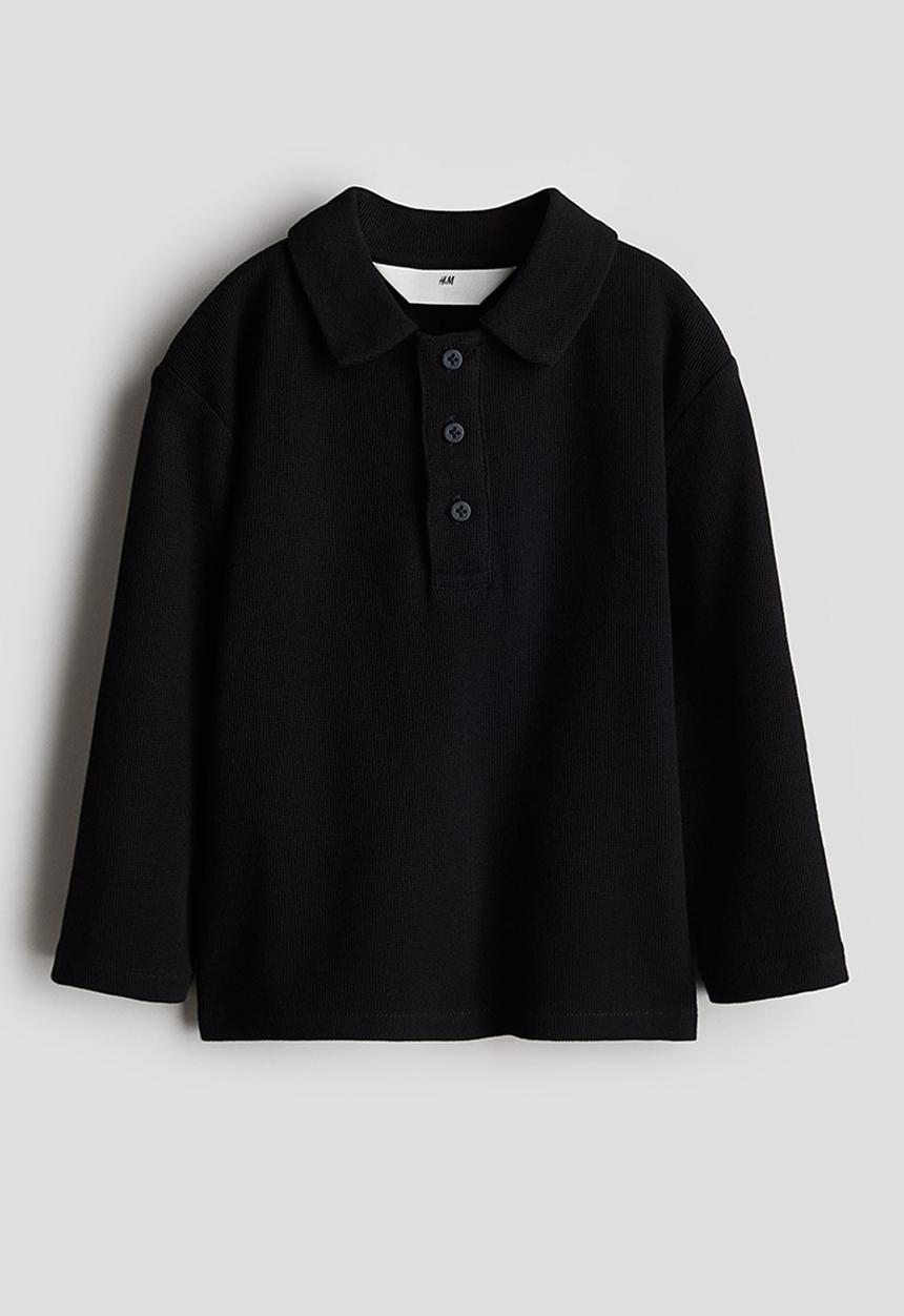H&M - Long-sleeved polo shirt - black