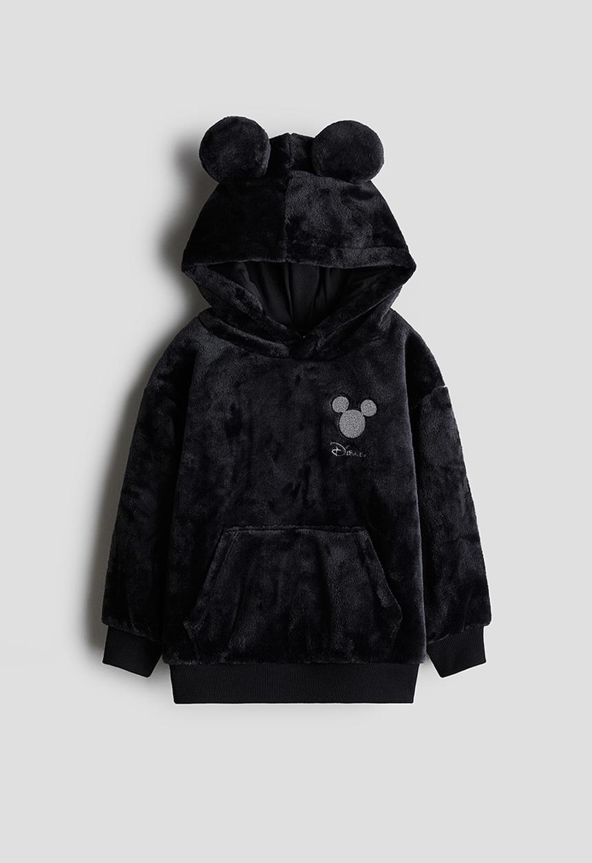 H&M - Printed pile hoodie - black mickey mouse
