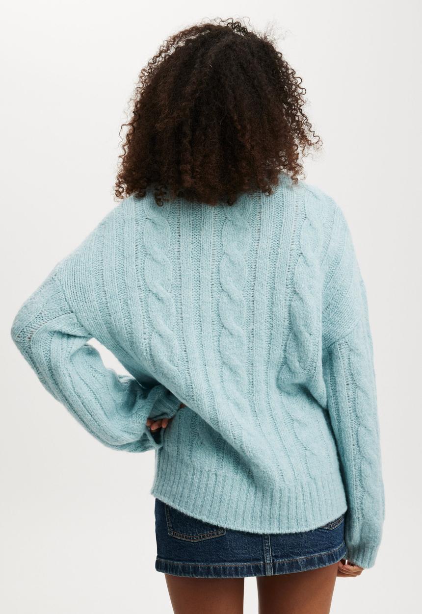 Cotton On - Luxe crew pullover - whisper blue cable