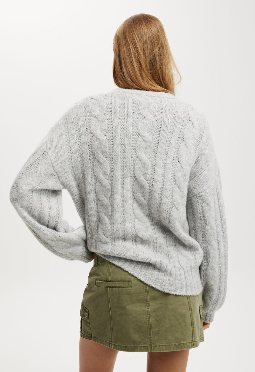 Cotton On - Luxe crew pullover - grey marle cable