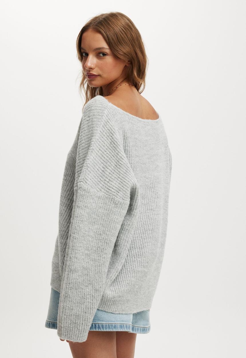 Cotton On - Luxe rib boatneck off shoulder - grey marle
