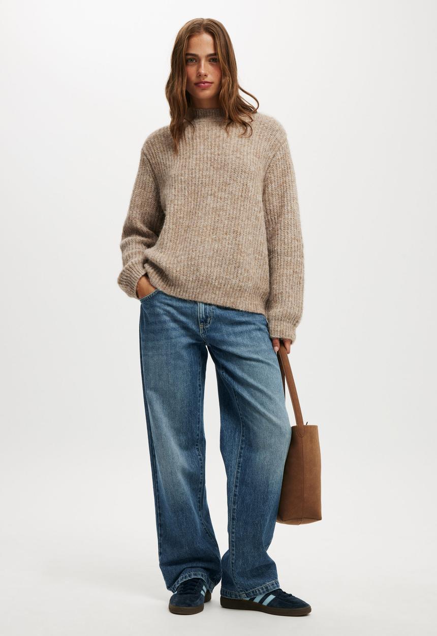 Cotton On - Luxe rib mock neck pullover - light acorn marle