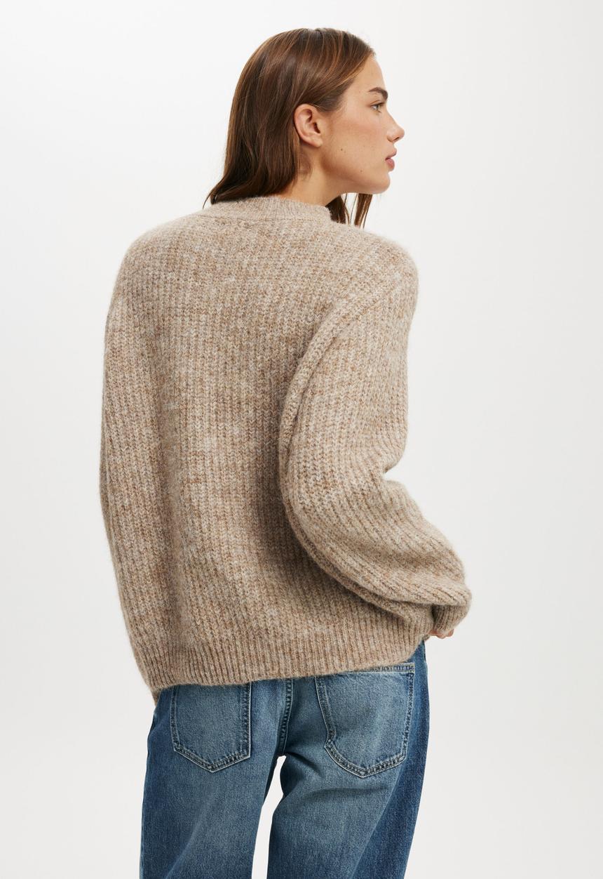 Cotton On - Luxe rib mock neck pullover - light acorn marle