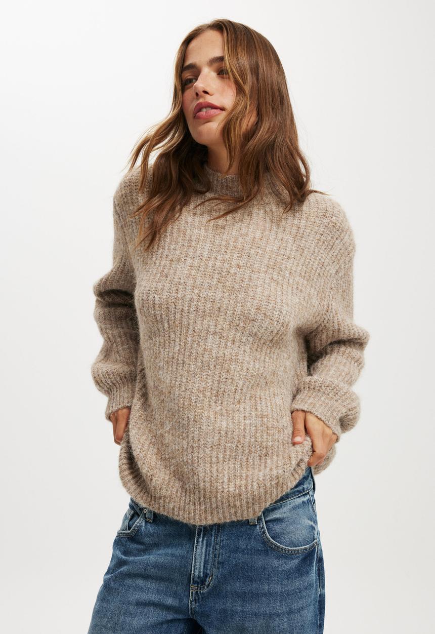 Cotton On - Luxe rib mock neck pullover - light acorn marle