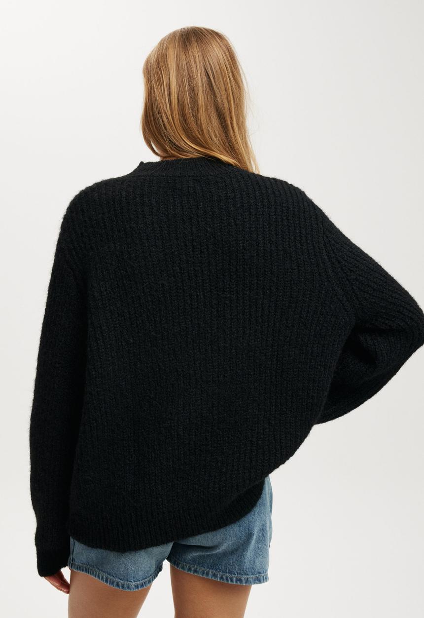 Cotton On - Luxe rib mock neck pullover - black