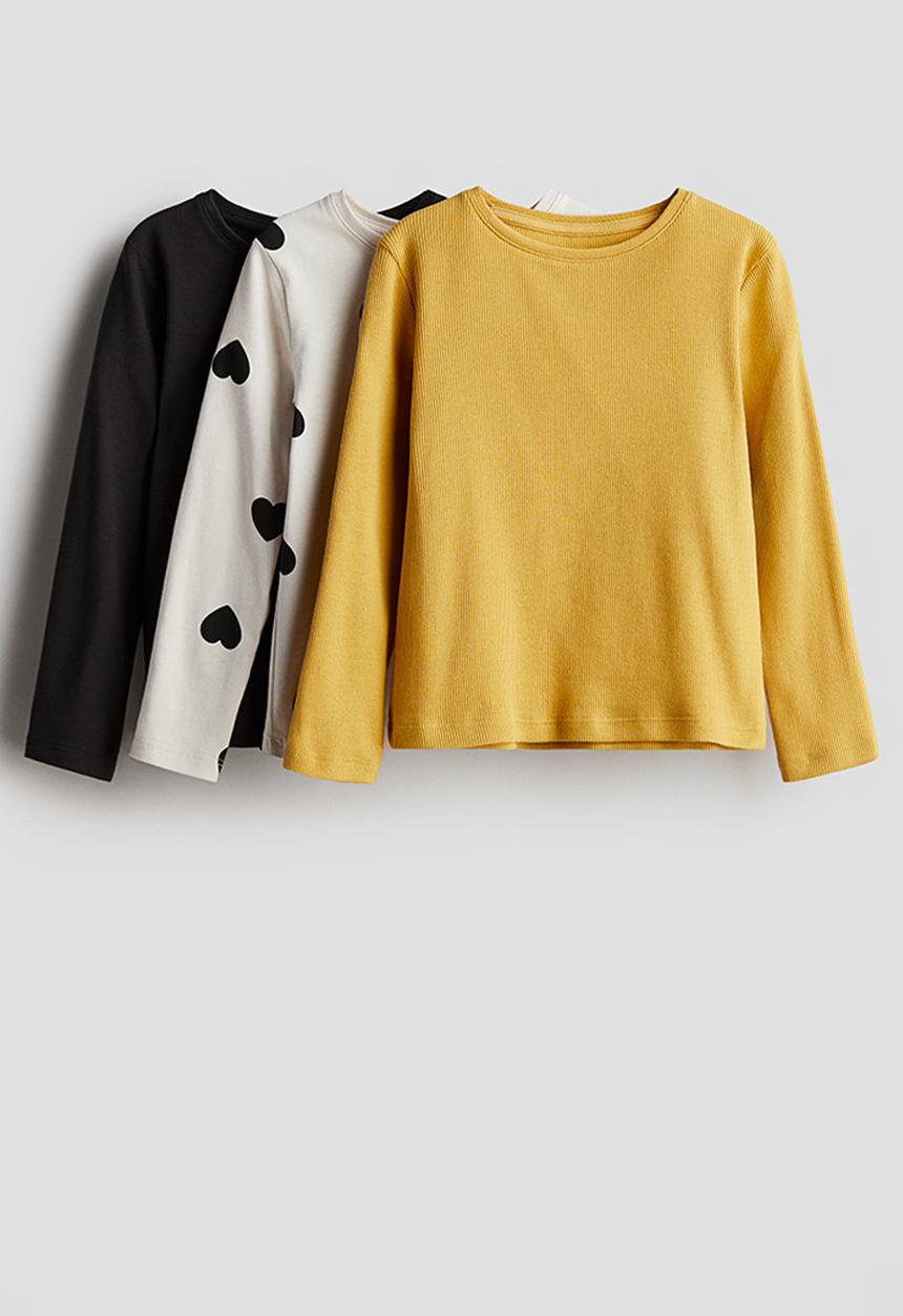 H&M - 3 pack long-sleeved tops - yellow patterned 