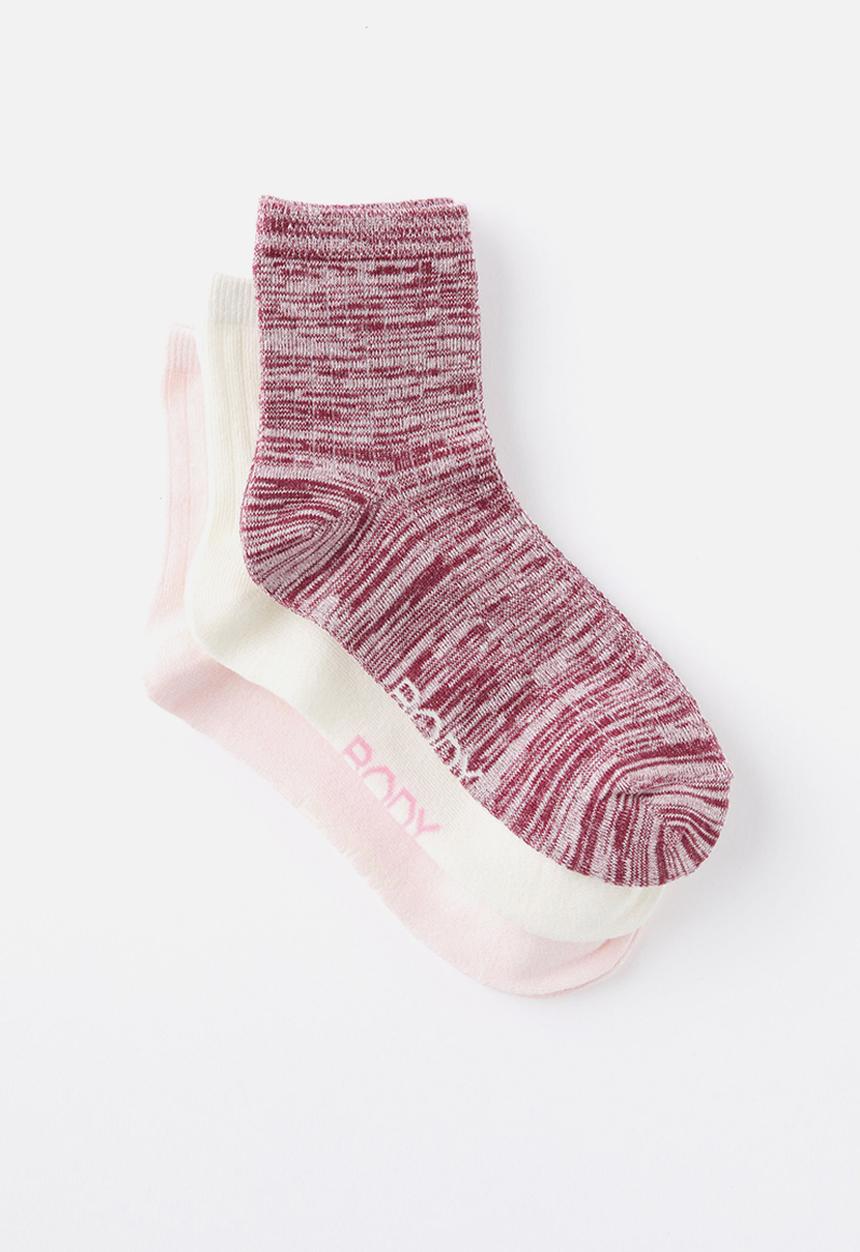 Cotton On - Body Mid Crew Socks 3Pk - Deep Red/Cherry Dream