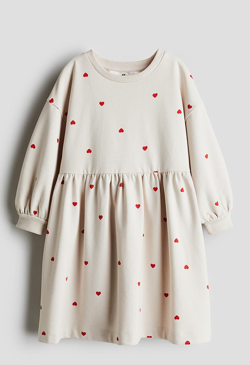 H&M - Oversized sweatshirt dress - light beige hearts
