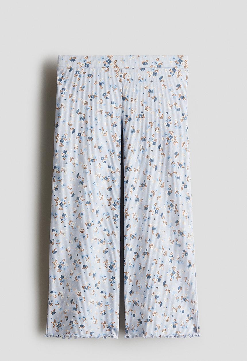 H&M - Ribbed cotton trousers - light blue floral