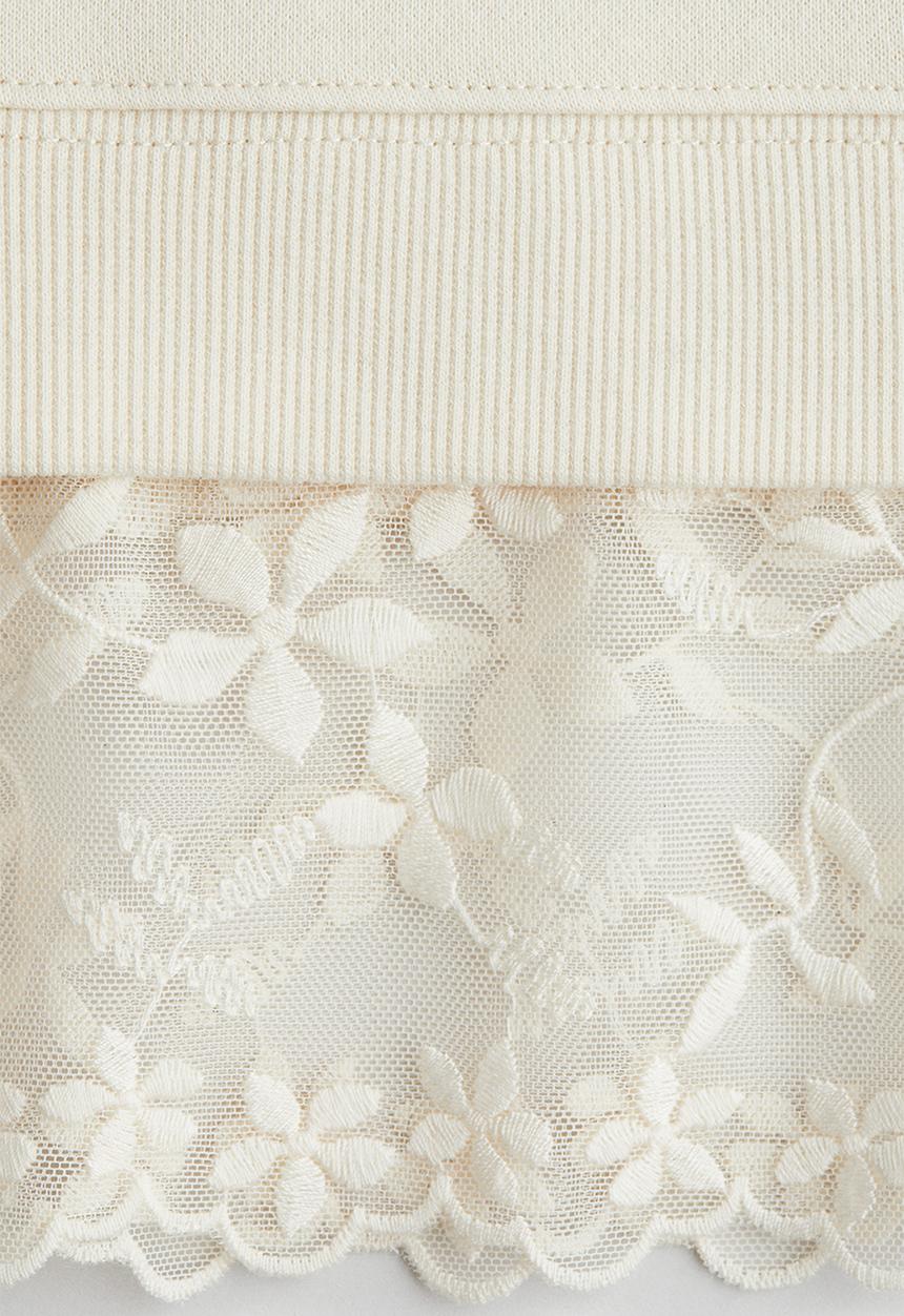 H&M - Lace-trimmed sweatshirt - light beige horses 