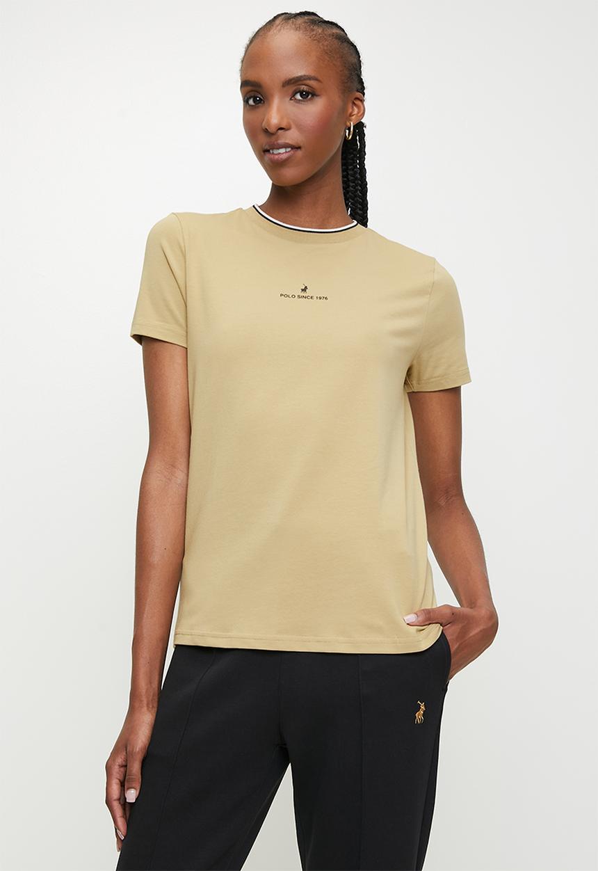 POLO - Wmn thandiwe short sleeve logo T-shirt - stone