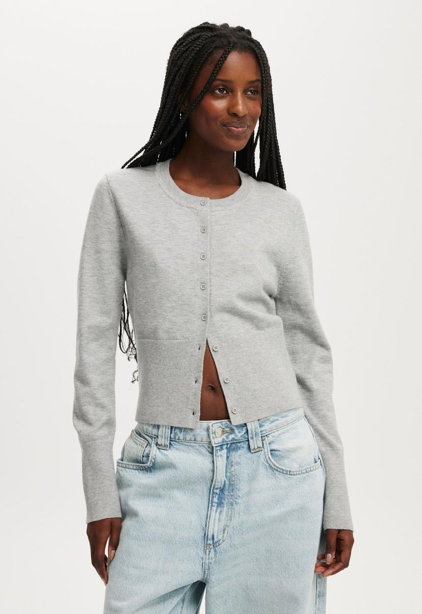 Cotton On - Everfine knit crew cardigan - grey marle