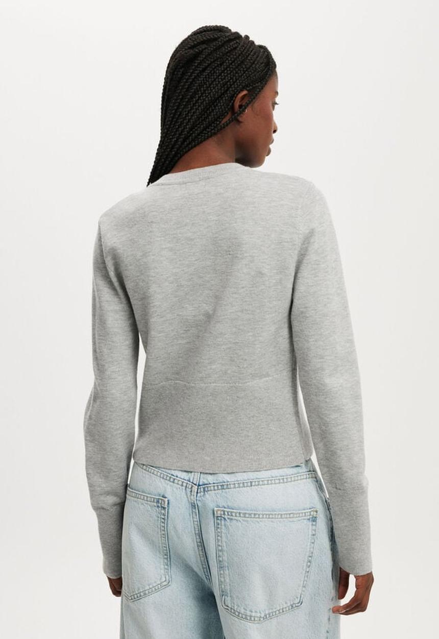 Cotton On - Everfine knit crew cardigan - grey marle
