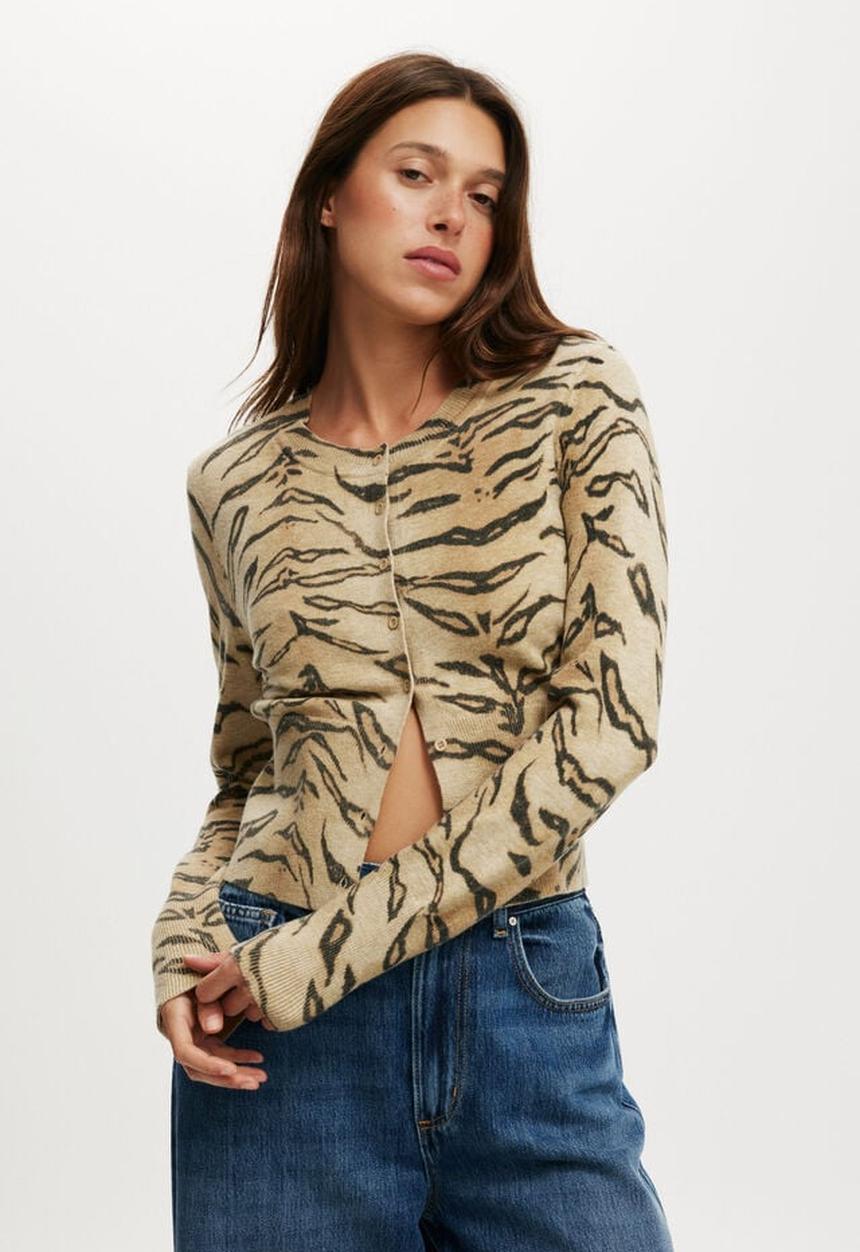 Cotton On - Everfine knit crew cardigan - leopard