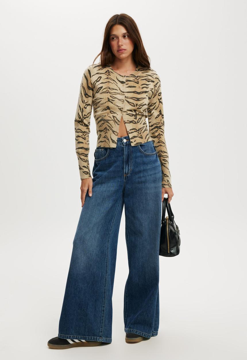 Cotton On - Everfine knit crew cardigan - leopard