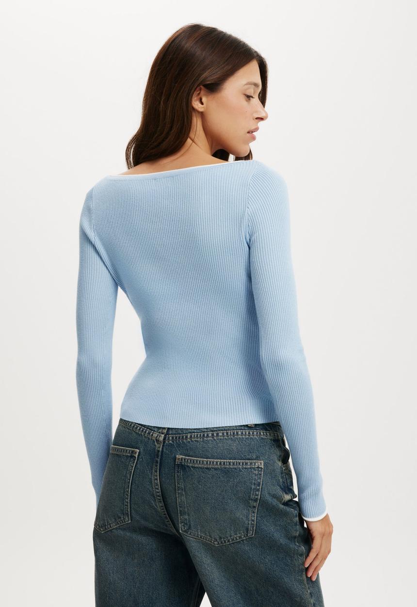 Cotton On - Everfine boat neck knit long sleeve - dusk blue