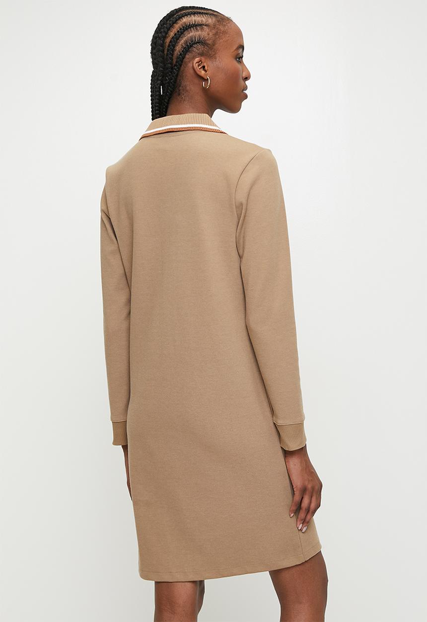 POLO - Wmn sam long sleeve v-neck dress - stone